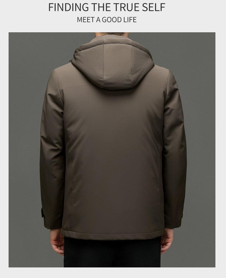 Men's Mid-Length Hooded Detachable Down Jacket - Thick, Warm Outerwear