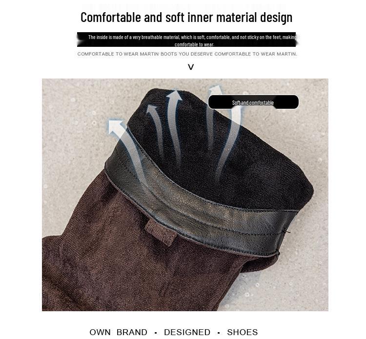 2025 Autumn/Winter Women's Ruched Suede High-Top Boots with Thick Soles and Hidden Height Increase