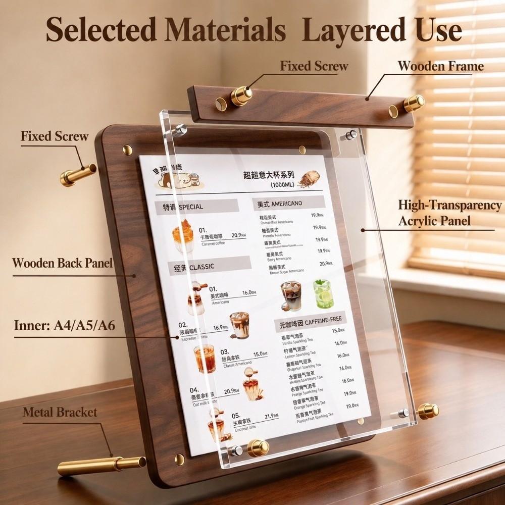 Acrylic Table Menu Stand A4/A5/A6 Table Sign Holder Modern Menu Display Rack Milk Tea Shop