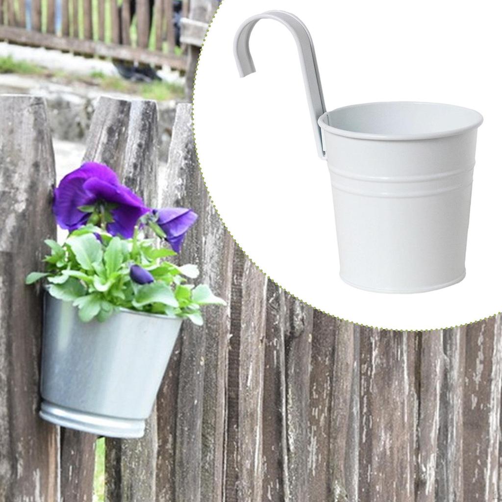 Hanging Flower Pot Holder with Hook Garlic Storage Railing Planter Iron Bucket for