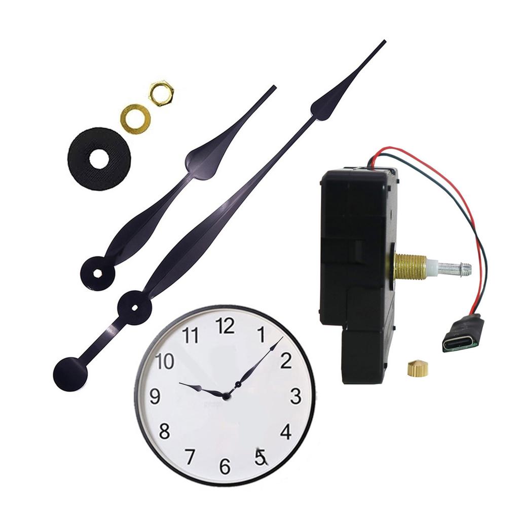Clock Mechanism Replacement Kits Long Extension Cable and USB Charging Port Clock Hands DIY Watch Repair Accessories