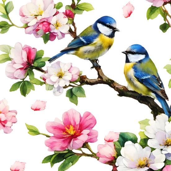 Vögel Blumen Ast Statische Fensteraufkleber, Aquarellvögel auf blühendem Ast Ast Fensteraufkleber, Wiederverwendbare Antikollisions-Doppelseitige Aufkleber für Glas