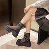 Mode Blockabsatz Kühlstiefel Herbst Neu Runde Zehenpartie Paneled Mesh Nieten Schnalle Reißverschluss hinten Plateau Kurze Stiefel