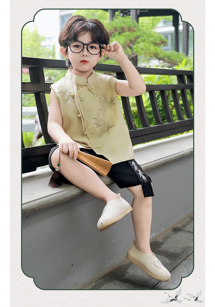 2025 Boys' Hanfu Sleeveless Summer Set - Chinese Style with Embroidery