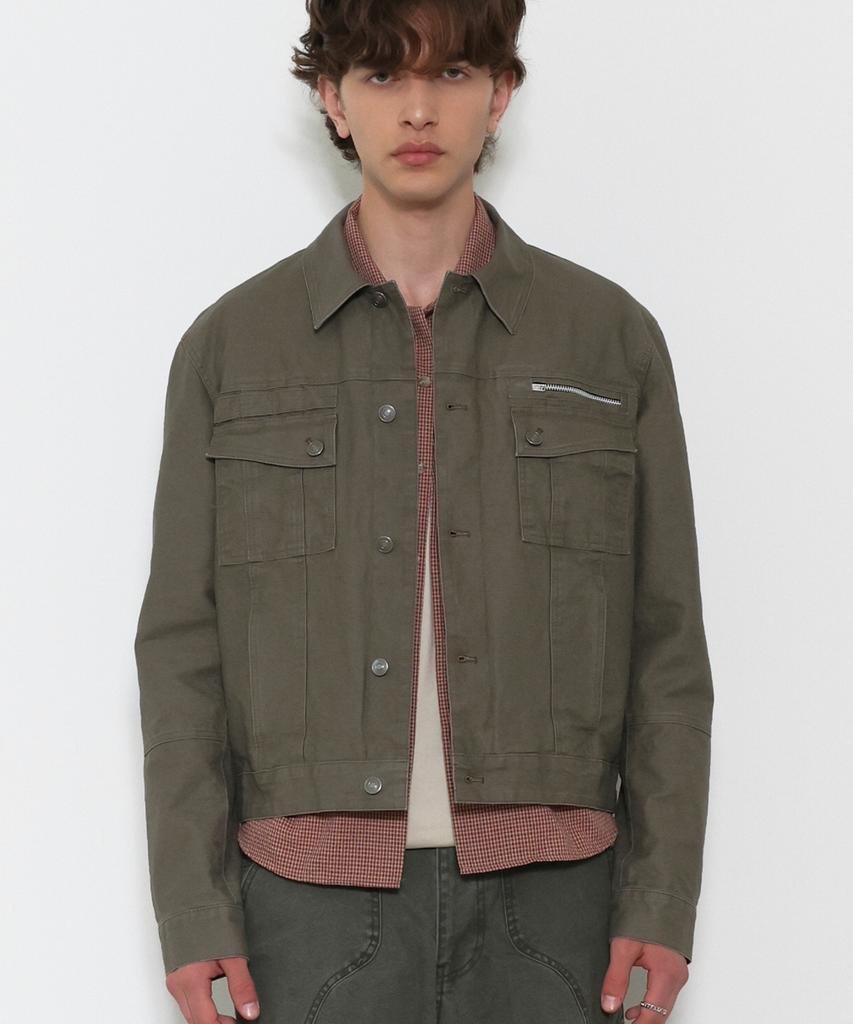 DOFFJASON Utility Cotton Trucker Jacket Sand