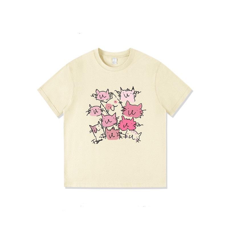 Guochao American pure cotton short-sleeved t-shirt women's new design sense niche loose large size fat mm cartoon top