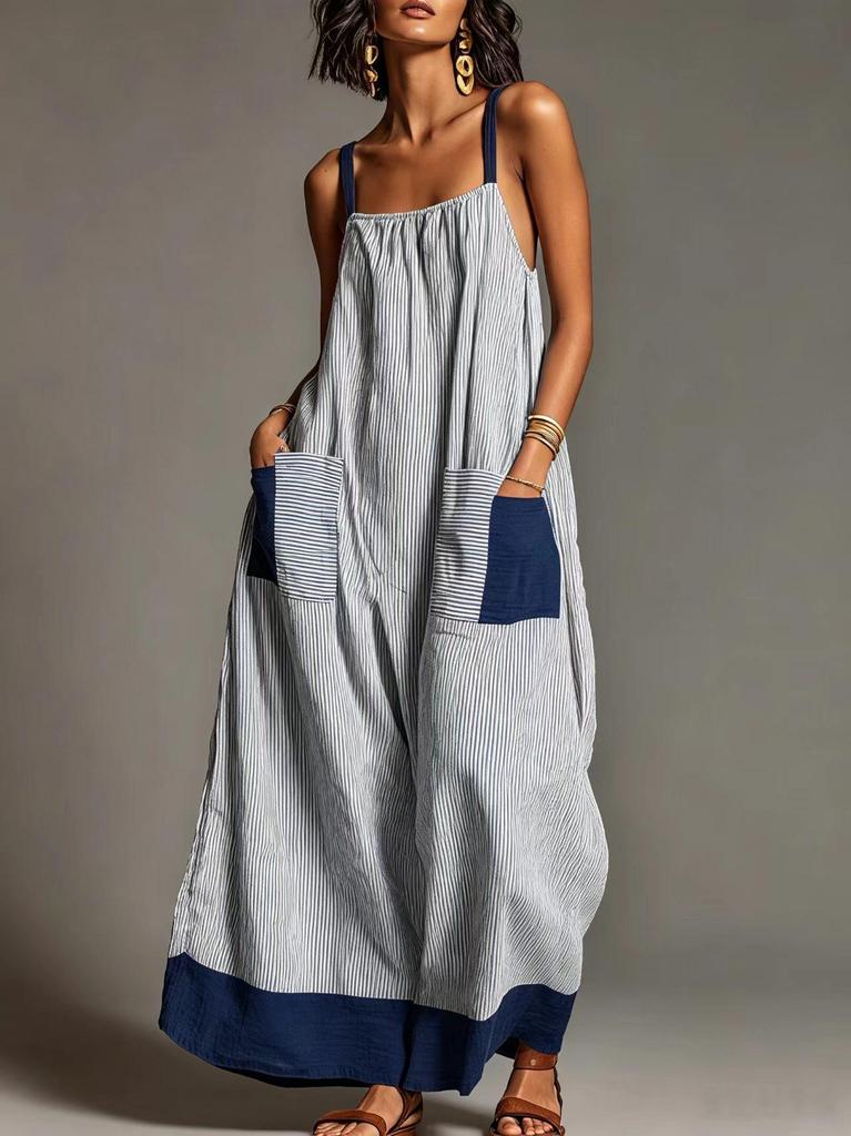 Abito Canotta Elegante a Righe Incrociate Estivo 2026 per Donna – Abbigliamento da Resort Europeo e Americano