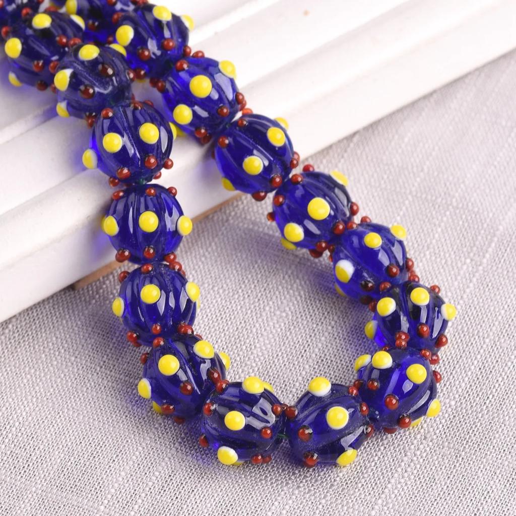 10pcs 12mm Round Pumpkin Shape Spots Handmade Lampwork Glass Charm Loose Beads for Jewelry Making Accessories DIY Crafts Findings