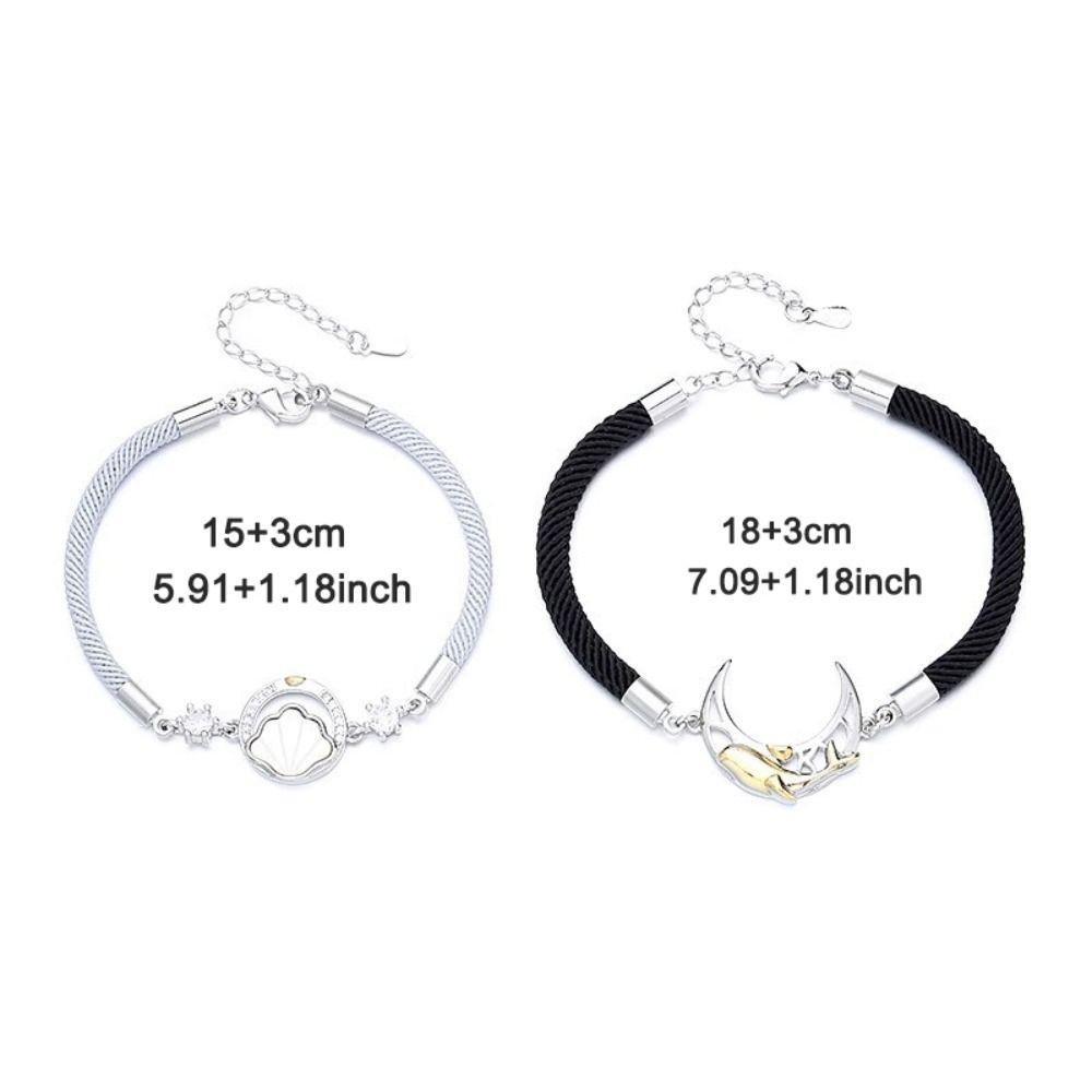 2PCS Whale Couple Moon Bracelet Light Luxury Rope Weave Bracelet Lovers Bracelet  Couple Gift