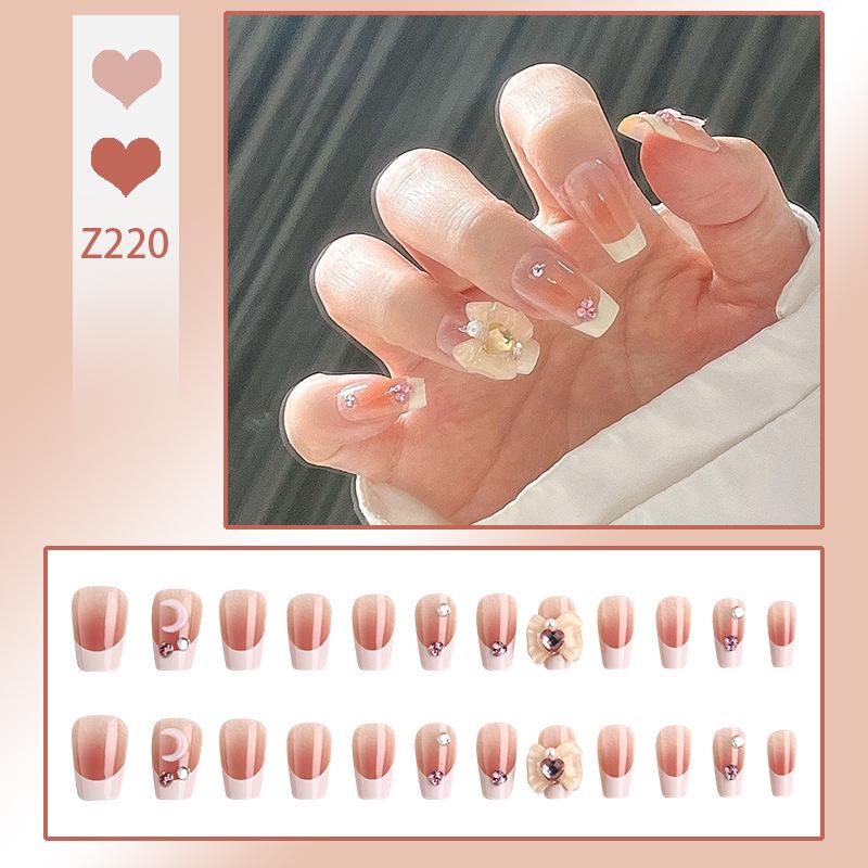 

Румяна Французский край Стразы Накладные ногти: Милый и свежий дизайн Glue Version