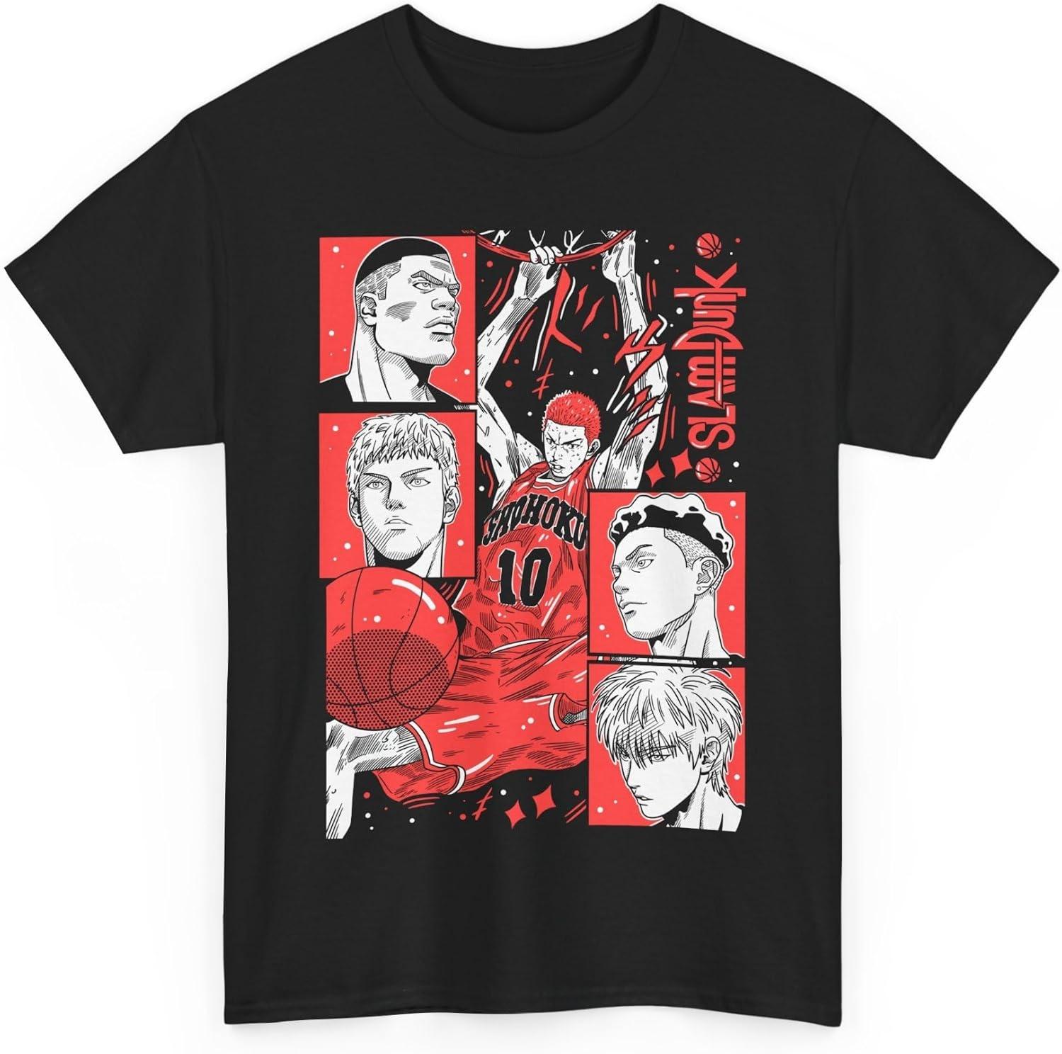 Slam Anime Dunk Hanamichi Sakuragi and Kaede Rukawa Cotton Short Sleeve T-Shirt XXXXXL чёрный