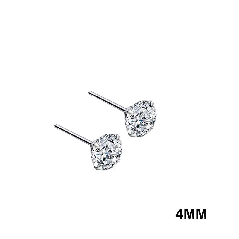 100% Real 925 Sterling Silver Round Crystal Stud Earrings for Women Fashion Piercing Jewelry Women's Party Wedding Gift