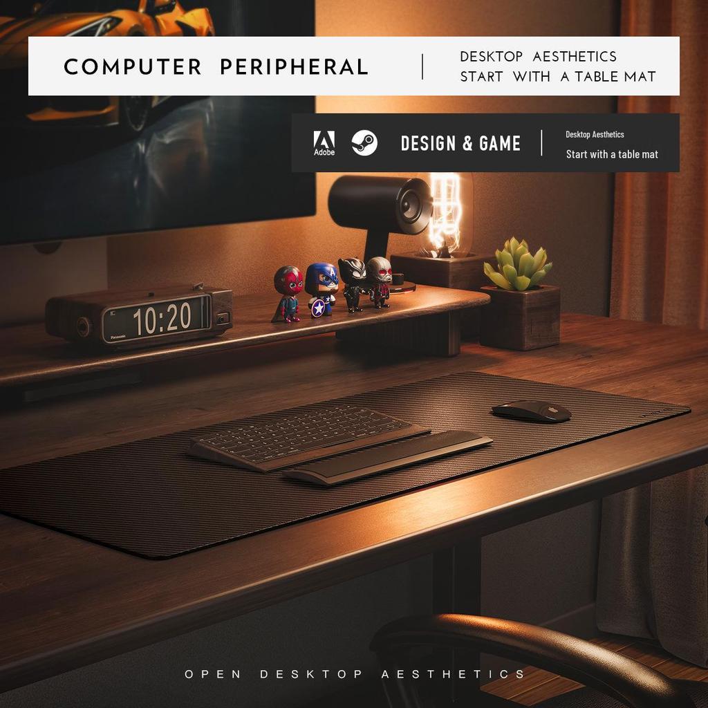 Carbon Fiber Cork Large PU Leather Waterproof Desk Mat