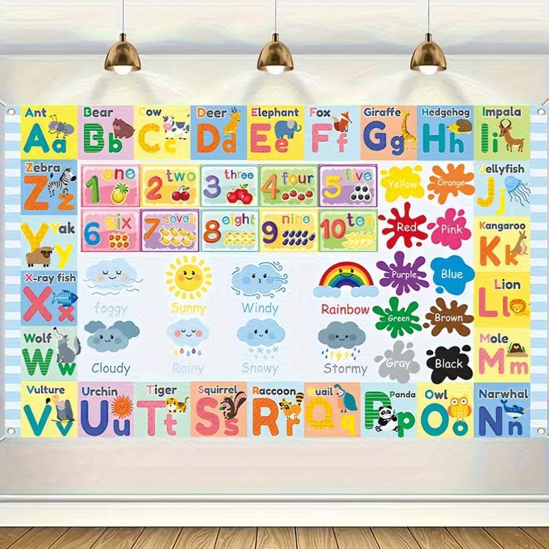 2D Colorful Kids Learning Chart Tapestry, Classroom & Nursery Decor