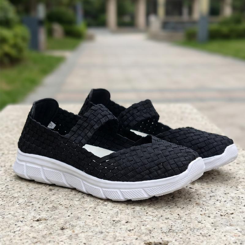 Summer Girl Mary Jane Sandals Lady Handmade Braid Sandals Women Black Weave Flat Shoes Plus Size