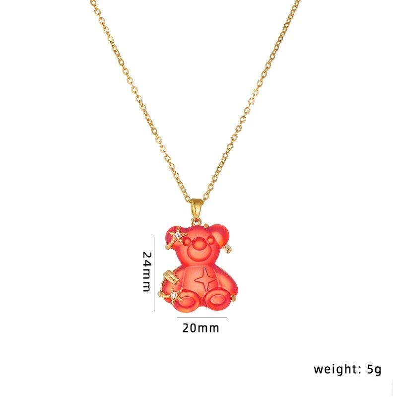1 Pcs Ins Wind Star Copper Pendant Inlaid With Resin Candy Bear With Stainless Steel Chain Simple Necklace