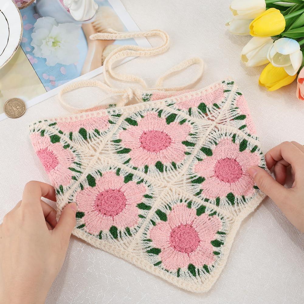 Flower Triangular HairScarf Knitted Small Square Scarf Ins Women's Headscarf  for Autumn