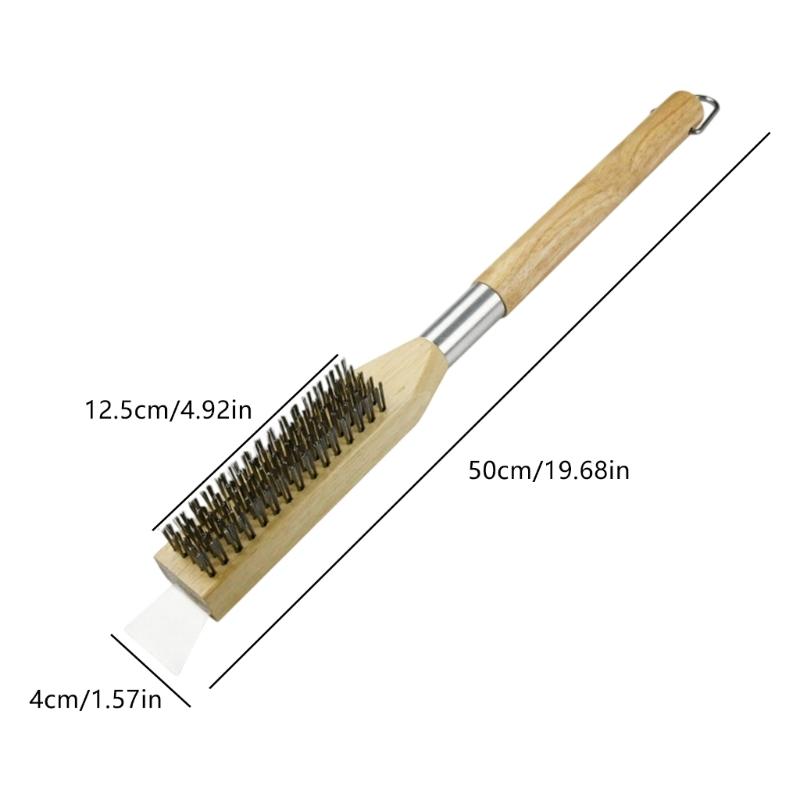 Spazzola Robusta per Pietra da Pizza Scrubber per Forno a Pizza con Testa Rimovibile a Setole d'Acciaio e Manico in Legno Ergonomico