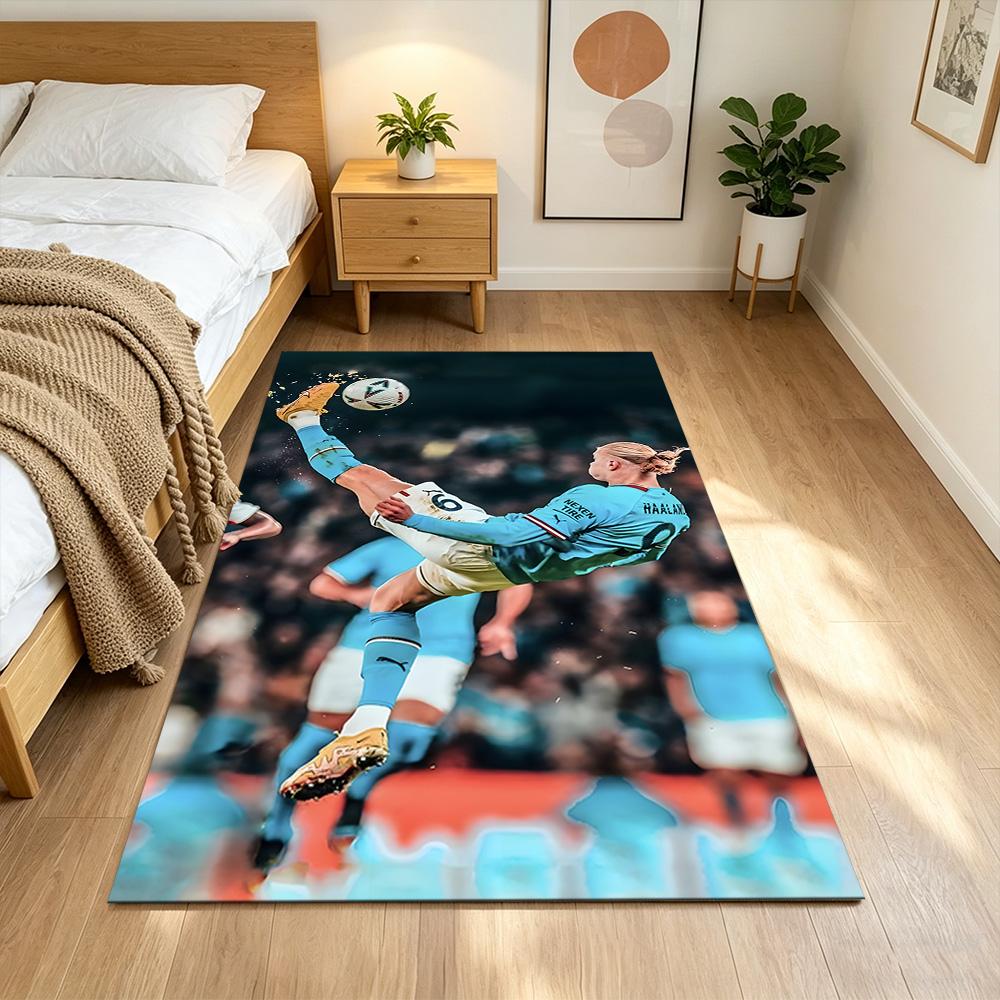 Erling Haaland Football Action Anti-slip Rug Compact Foldable Construction Water-resistant & Washable Office & Lounge Rug Retro American Style