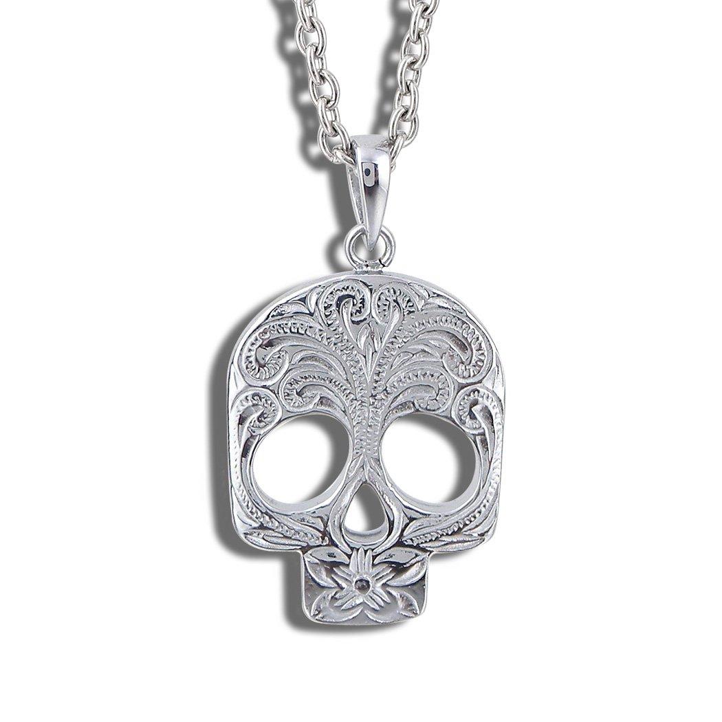 

[Aloha lokahi] Hawaiian Jewelry Necklace, Surgical Stainless Steel Pair Necklace, Skull Design, Stainless Steel Silver Figaro Chain (2mm width), 40cm
