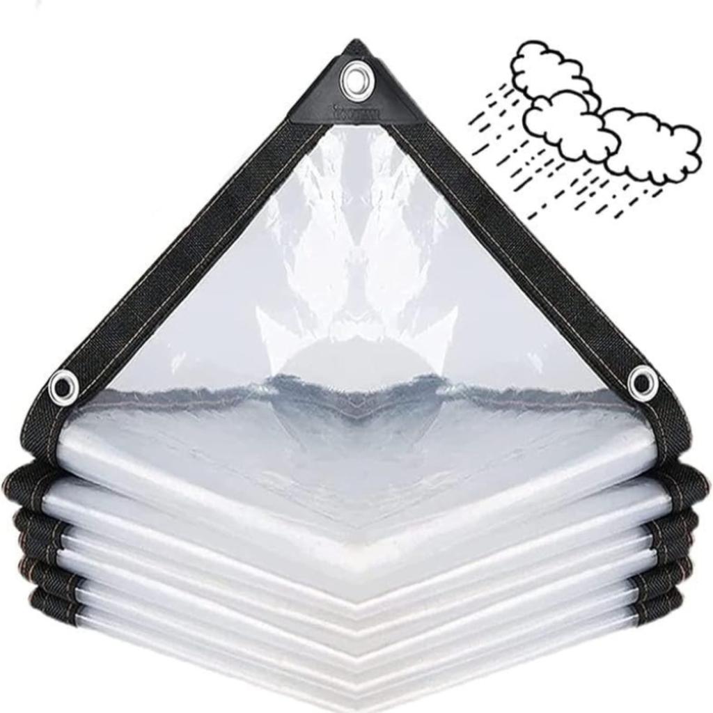 4x7m PVC Klar Wasserdichte Abdeckplane Faltbar, Mehrzweck Kunststoff Poly Planen mit Ösen und Verstärkten Kanten, Dick 0,3 MM