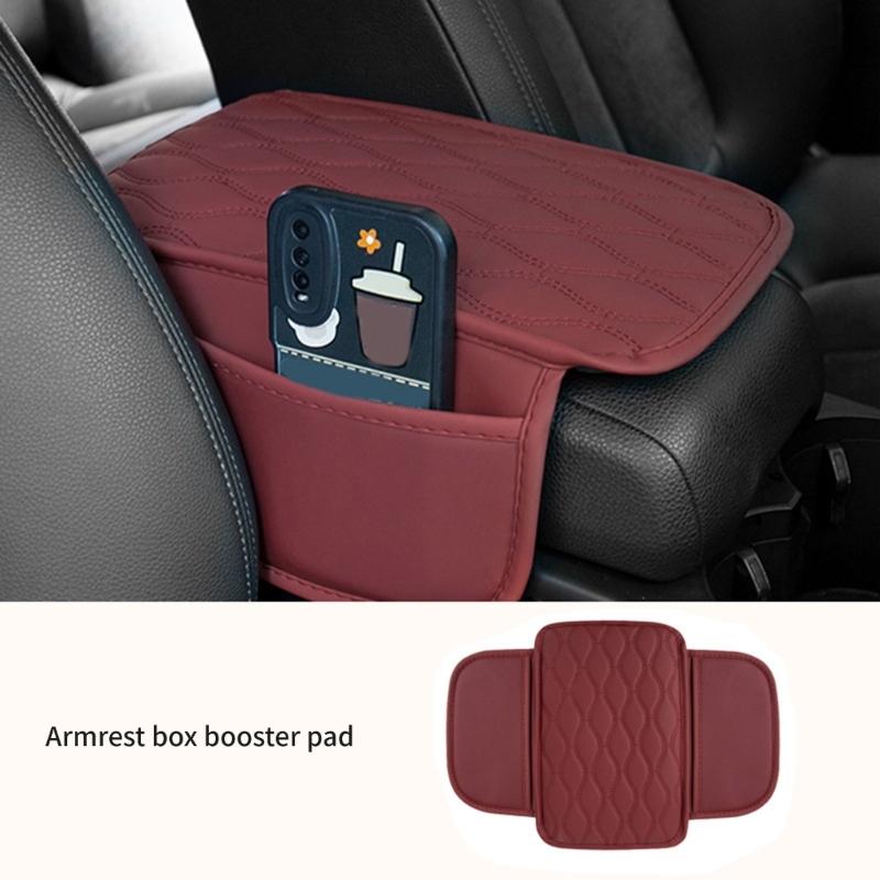 Center Console Leather Armrest Cushion Pad with 2 Storage Bags Replacement Armrest Protection Cover Quick Installation