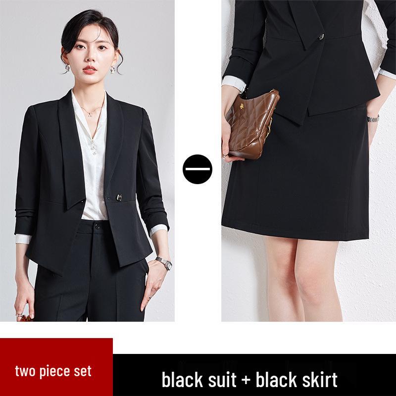 

Женский профессиональный осенне-зимний комплект блейзера - Одежда для приема менеджера отеля, Приталенный дизайн, стройнящий фигуру L