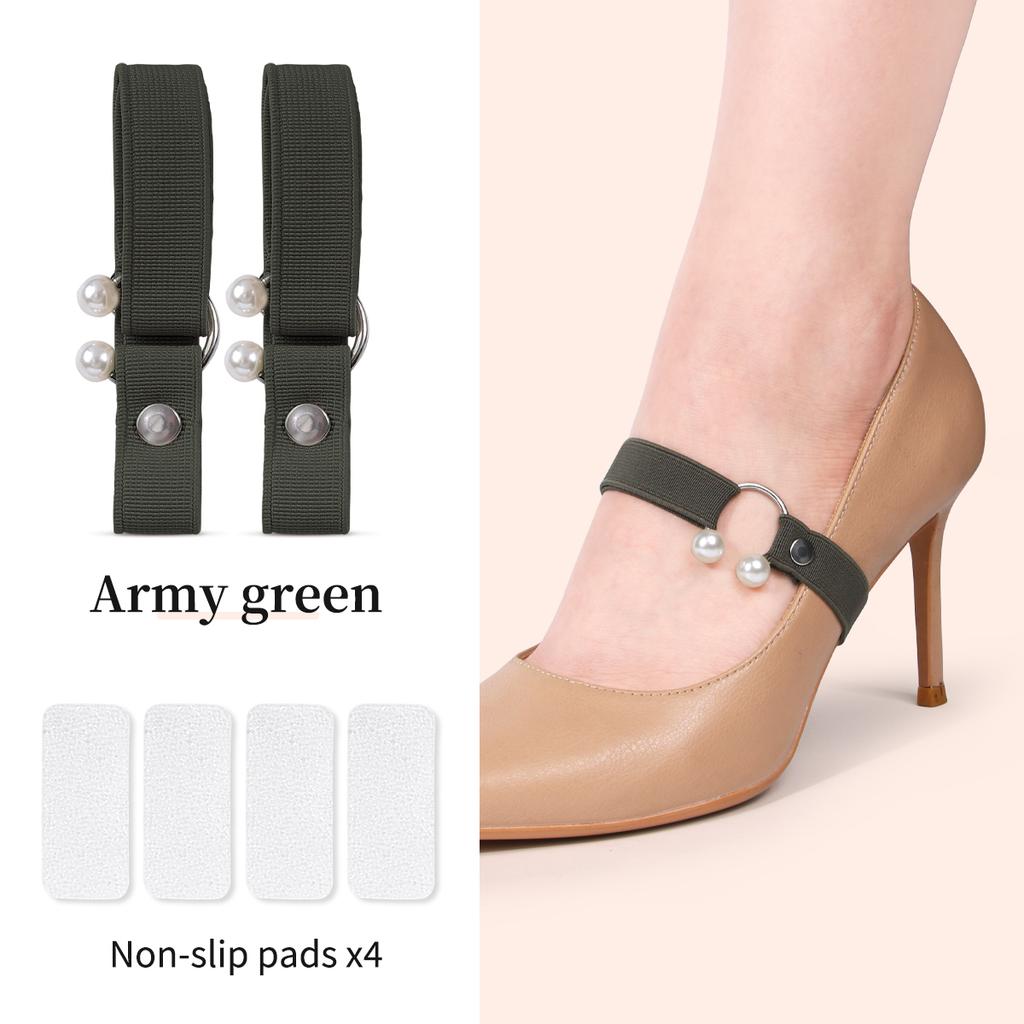 Women's High Heel Anti-slip-off Shoe straps Adjustable Elastic U-shaped Pearl Straps