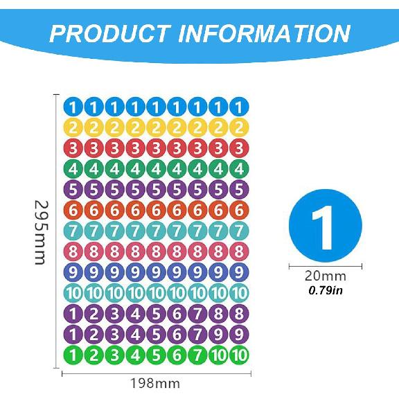 RIVEENY 24 Sheets 1 to 10 Consecutive Number Stickers - Self Adhesive Vinyl Decals for Indoor and Outdoor Waterproof Labels - Inventory