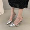 Silver High Heels Sandals Women Summer 2024 Punk Goth Pointed Toe Party Shoes Woman Metallic Thin Heeled Dress Pumps Ladies