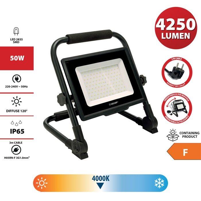Projecteur de chantier - VELAMP - WAINGRO 50W - 4000 lumens - Étanche IP65 - Câble 3m