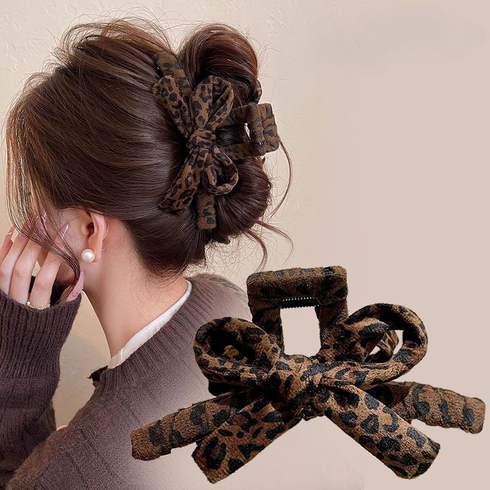 2pcs Elegant And Fashionable Temperament Leopard Print Fabric Double-sided Bow Clip High-end Women's Hair Accessories Headwear