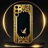 Schwarzgold Luxuriös Goldener Kran Hochwertige Galvanisierte Glas Handyhülle für Samsung Galaxy S26 S25 S24 S23 S22 FE, Ultra, Plus