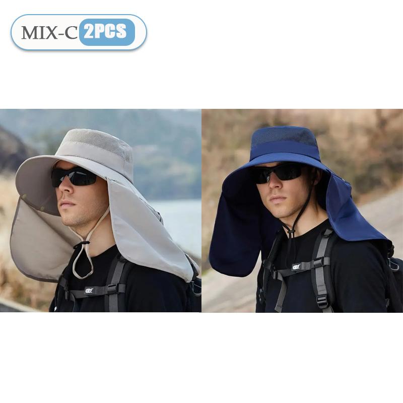 Fishing Hat for Men Summer Outdoor Sun Protection Cap with Neck Flap Wide Brim Fisherman Hat for Hiking Camping Beach