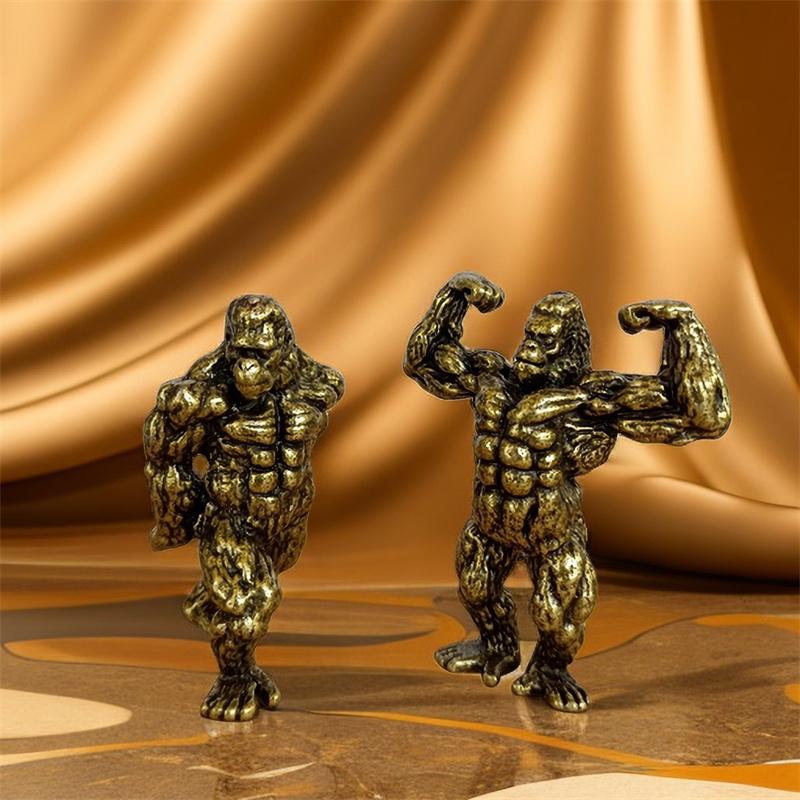 Heavy Brass Fitness Gorilla Small Sculpture Porch Decoration For Living Room Animal Orangutan Figurines Desktop Ornaments Crafts