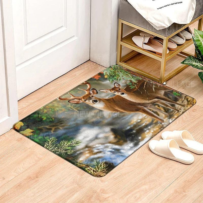 Animal Deer Pattern Door Mats Printed Carpets for Bedroom Bathroom Floor Mat House Entrance Anti-slip Carpets Home Decoration