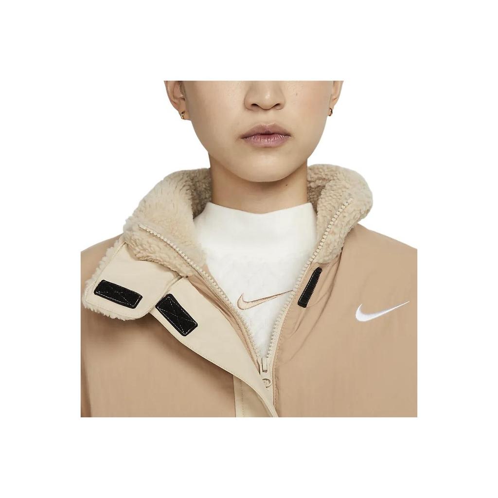 Nike Spliced Logo Embroidered Funnel Neck Fleece Jacket Women Outerwear Lotus-Pink DQ6847-200