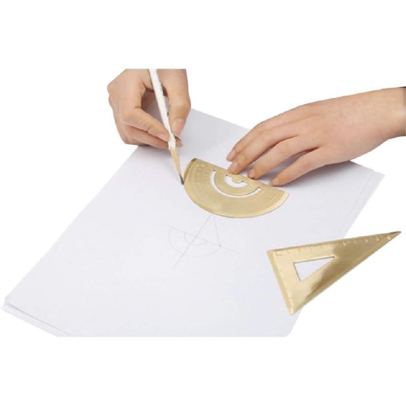Golden Brass Triangle Ruler Set Math Geometry Set Vintage 12cm Straight Ruler Protractor Math Geometry Education Drawing Tool Architects Students