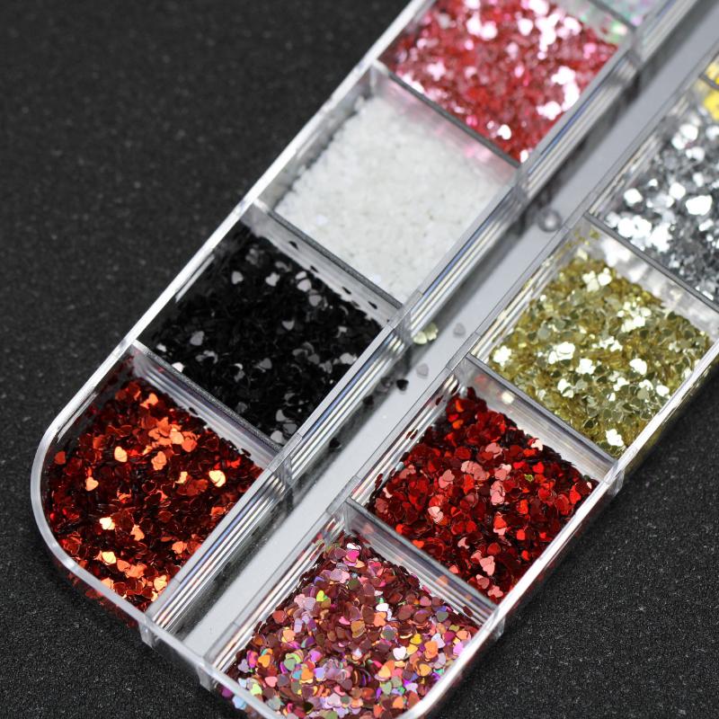 12 Grids Mini Mixed Star Heart Nail Art Glitter Sequins Sparkling Nail Sequins 3D Glitter Holographic Laser Nail Art Charms Diy