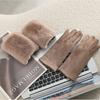 Thickened Suede Touch Screen Gloves Detachable Lining Riding Gloves Faux Fur Gloves  for Women