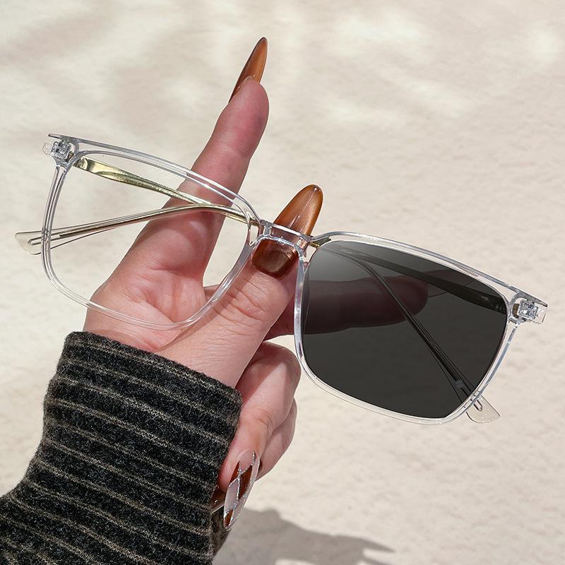 Unisex Photochromic Square Glasses Frame with Anti-Blue Light Plano Lenses