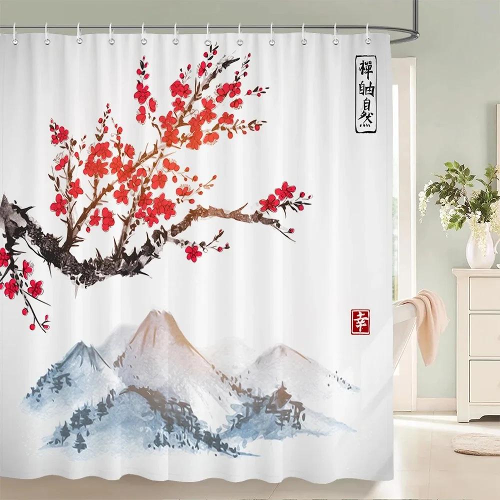 Waterproof Polyester Fabric Shower Curtain Japanese-Style Waves Samurai Landscape 3D Printing Bathroom Decor Shower Curtains