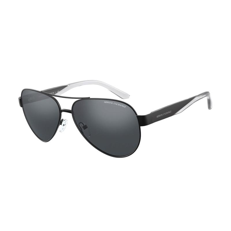 ARMANI EXCHANGE AE Temple Lettering Metal Aviator Sunglasses Men's Black