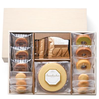 Baumkuchen Süßigkeiten Sortiment Holz Familie Gegengeschenk [Dolce duo] Set, Box, Baumkuchen, Kekse, Kaffee, Feier, Geschenk, Feier, KN-11-M