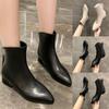 Fashion Women Artificial Leather Solid Color Thick Sole Square Heels Zipper Short Booties Pointed Toe Platform Boots for Women