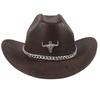 Fashion Suede Cowboy Hat for Women Men Unisex Wide Brim Hat with Metal Bull Head Breathable Sunproof Hat Travel Fedoras