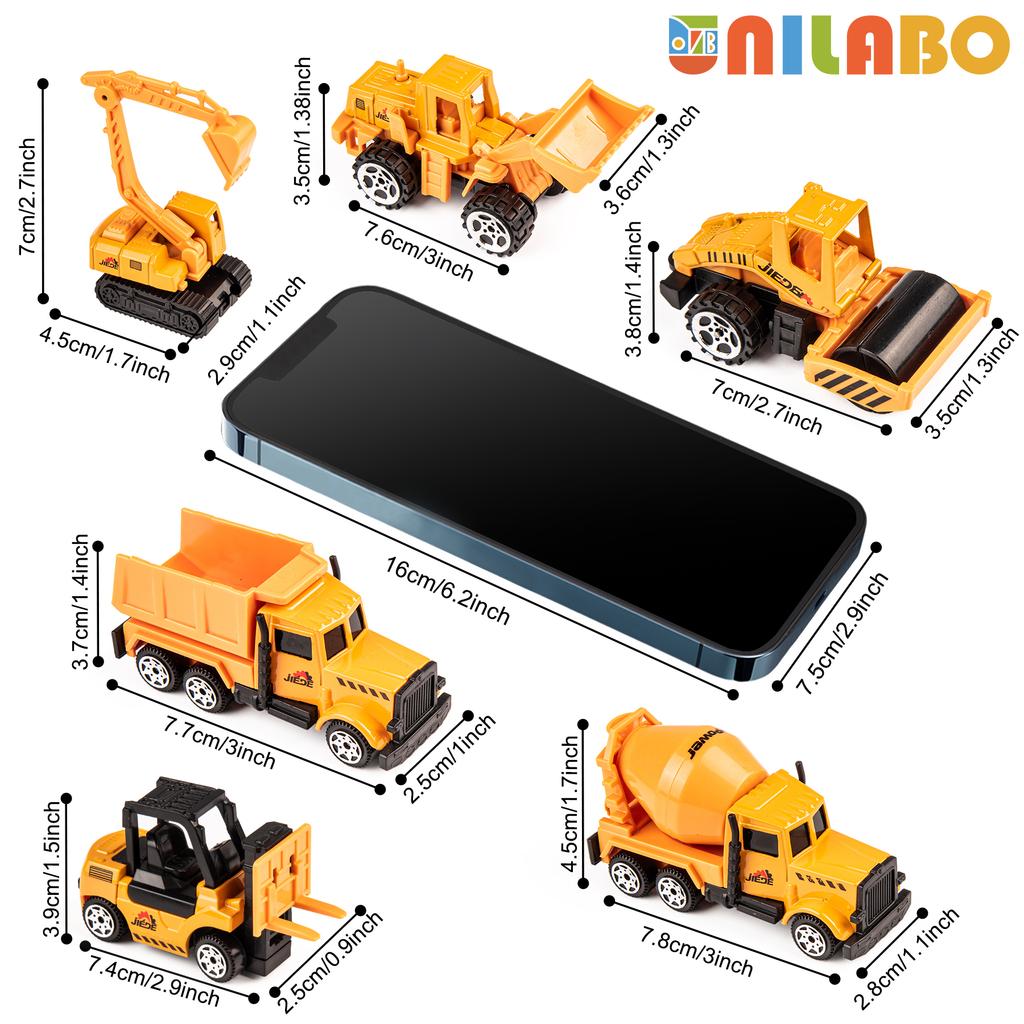 Set de Jucării Vehicule de Construcții din Aliaj pentru Vârstele 3-8 - Jucării STEM cu Camion Container/Macara Turn/Excavator, Cadou Perfect de Ziua de Naștere