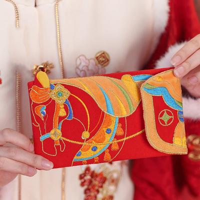 Chinese 2026 New Year Red Envelope Cartoon Glitter Frosted Lucky Money Pockets Traditional Thickened Horse Year Money Envelope