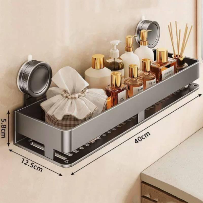Modern Minimalist Suction Cup Bathroom Shelf With Hooks For Home Organization