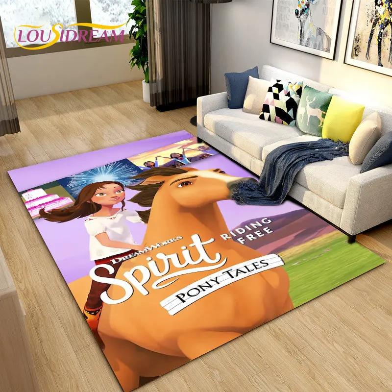 Cartoon Spirit Riding Free Horses Area Rug,Carpet Rug for Living Room Bedroom Sofa Doormat Decoration, Kids Non-slip Floor Mat